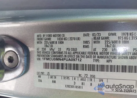 2023 Ford Escape St-Line из США, поврежденный, VIN 1FMCU0MN4PUA09712